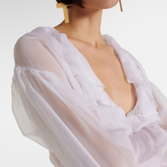 Dolce & Gabbana Silk Chiffon Ruffle Sheer White Puff Sleeve Blouse S NWT $2,145 - Picture 4 of 15